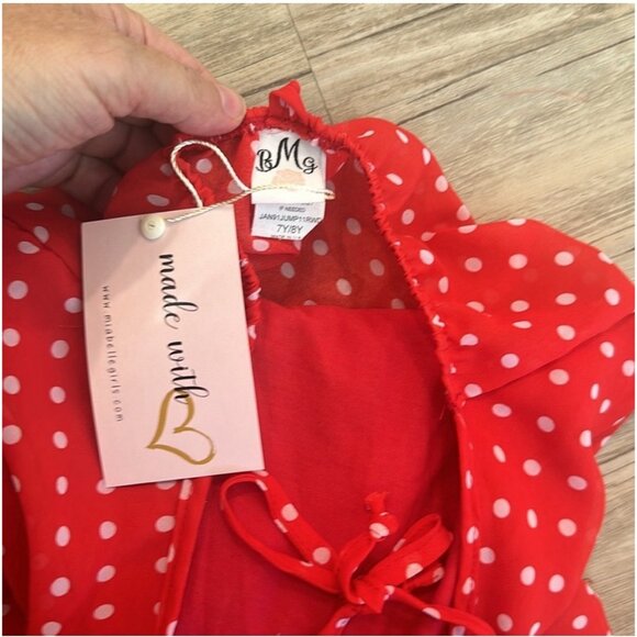 NWT Mia Belle Girls 6-7 Red and White Polka Dot Romper - Picture 2 of 5